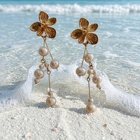 Boucles d'oreilles pendantes Aimgal Flower Niche en perles Edison naturelles 3-6mm, tige en argent 925, cadeau touristique pour femme, bijoux pour fête à la plage