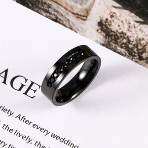 Bague géométrique élégante en acier inoxydable plaqué noir avec incrustation de diamants blancs et noirs sertis en canal, bijoux de mariage unisexe SA1068 - Product Image 4