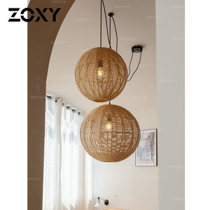 Lampe suspendue en rotin Zoxy, ronde, E27 LED, décoration d'intérieur pour salon et bar - Product Image 3