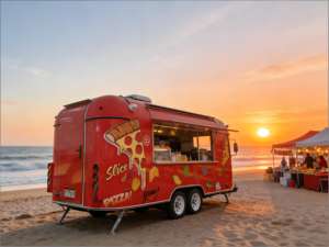 Puesto de Hot Dogs Estilo Vintage con Toldo a Rayas Retro y Detalles Cromados para un Look Clásico de Diner Americano - Product Image 1