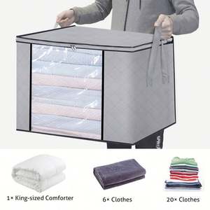 Pack of 3 Foldable Extra Capacity Closet Organizer Storage Bags with Clear Window and Ribbon Handles for Wardrobe Space - Product Image 3