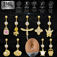 CRYSPURE Anneaux de nombril en acier inoxydable chirurgical 316L avec breloque CZ plaqué or, bijoux de corps pour piercing de nombril, idéal pour mariage