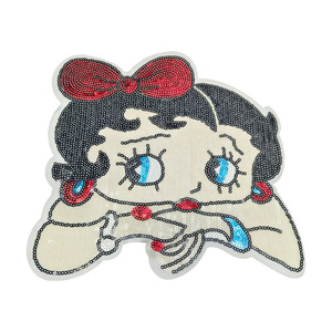 Parche de bordado de lentejuelas ecológico con diseño de dibujos animados para niñas, <span class=keywords><strong>Betty</strong></span> con un perro, 100% algodón, con reverso termoadhesivo. - Product Image 4