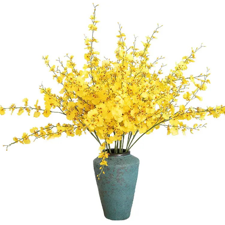 Vente en gros de soie jaune 105cm orchidée dansante artificielle 5 têtes fleur de toucher réel Oncidium artificiel décoration intérieure de la maison