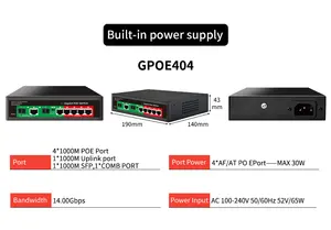 HUOYI Commutateur POE Gigabit 4/6/8/16/24 ports OEM 48V POE actif IEEE802.3 AF/AT Commutateur poe non géré pour caméra ip cctv
