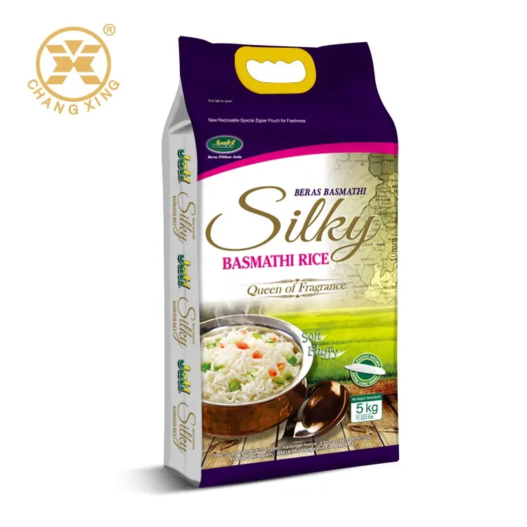 Saco de empacotamento de arroz orgânico 5kg, ziper plano, saco de sementes de saco de plástico de grau alimentício