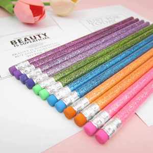 Lápices Redondos HB de Colores Brillantes con Borrador, Cuerpo de Madera Ecológico, Fácil Agarre, Mina Negra, Lápices Brillantes de Fábrica - Product Image 1