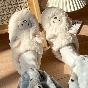 Qualité supérieure Femmes <span class=keywords><strong>Mouton</strong></span> Animal Design Luxe Hiver Thermique Antidérapant Maison pour <span class=keywords><strong>Pantoufles</strong></span> avec Talons Doux Pantoufle - Product Image 4