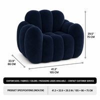 Nouveau design de fauteuil nid d'abeille, canapé compressé sous vide, en peluche courte bleu marine, forme nuage, pour adultes, pour se détendre dans le salon