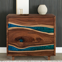 Buffet en bois avec portes en résine époxy, meuble de rangement, console, table de salle à manger, cuisine, salon, console, armoire