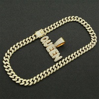 Chaîne cubaine avec alliage et pendentif lettre QUEEN en CZ brillant, collier hip hop