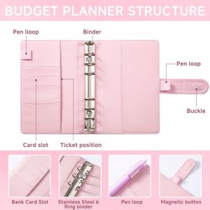 Wholesale Loose Leaf Pu Leather 6 Ring Planner 100 Envelope Savings Challenge <b>A6</b> Budget <b>Binder</b> - Product Image 3