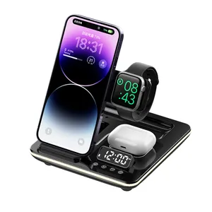 Colorful RGB 5 in 1 Fast Charging Phone Holder with Clock Foldable Multi-Function 3-in-1 Wireless Charger