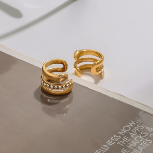 Pendientes de Clip con Diseño de Serpiente, Oro de 18K, Acero Inoxidable, Engaste de Canal, Joyería para Uso Diario - Product Image 3