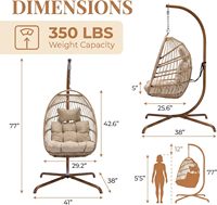 Fauteuil suspendu en bois avec support, siège en forme d'œuf pour l'extérieur, adapté aux appartements, aux espaces extérieurs et aux jardins