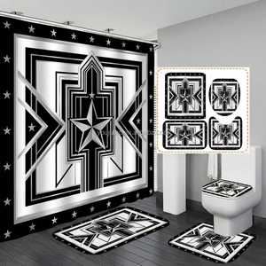 Juego de Baño de Lujo de 4 Piezas, Cortina de Ducha de Poliéster Impermeable de 72x72 Pulgadas, 12 Ganchos, Tapete de Baño Antideslizante, Tamaño Personalizado, Logotipo OEM - Product Image 6