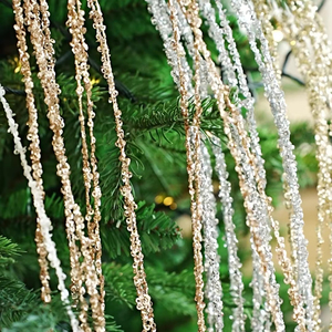 Cành trang trí cây thông Noel, cành Giáng sinh, cành trang trí nhà cửa, vườn, cành nhân tạo phủ kim tuyến màu champagne, đồ trang trí cành Giáng sinh - Product Image 2
