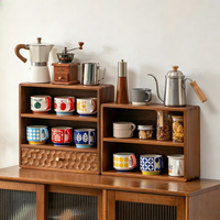 Meuble de rangement en bois massif pour tasses à café, double niveau, avec tiroir, pour la maison, la cuisine et le café-bar - Vente en gros usine