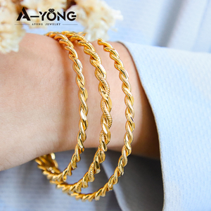 Original Desig Wedding Twist <b>Rope</b> Stackable <b>Bracelet</b> 21k Gold Plated Dubai Simple Cuff Bangles for Women Party - Product Image 3