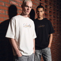 T-shirt décontracté pour homme en coton respirant, coupe ample, col rond, avec logo frontal créatif et ludique, orné de perles et d'un design tridimensionnel