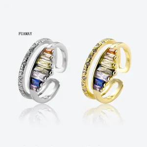 FUAMAY модные ювелирные изделия 925 Серебряное кольцо короны двойной палец короны цветные кольца с цирконом