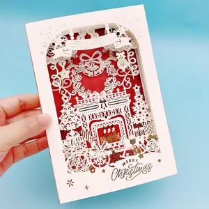 Christmas Theme Pop Up Card New Season Winter Merry Christmas Greeting Card Merry Christmas 3D Card Envelope