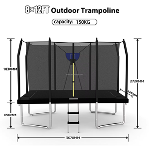 Trampoline rectangulaire noir Zoshine en mousse PVC avec filet intérieur, approuvé ASTM, pour <span class=keywords><strong>fitness</strong></span> familial en extérieur, 12 pieds, avec échelle et panier de basket - Product Image 2