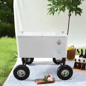 รถเข็นเก็บความเย็นโลหะ 80QT ลดราคาพิเศษ พร้อมล้อ 4 ล้อ คันชักแข็งแรง สำหรับใส่เครื่องดื่ม เบียร์ เหมาะสำหรับกิจกรรมกลางแจ้ง แคมป์ปิ้ง ปิกนิก - Product Image 3