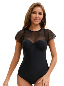 Traje de baño de talla grande ecológico con diseño de espalda recortada con estampado de patrón sólido para mujer europea americana Sexy - Product Image 3