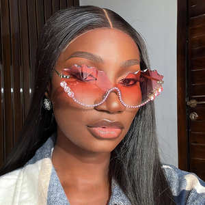 90204 diamanti grandi fiamma occhiali da sole donna di lusso strass moda senza montatura occhiali Wave lucente UV400 occhiali da sole uomo - Product Image 1