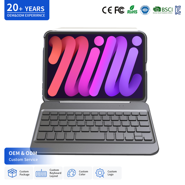 OEM Detachable Keyboard Case for iPad Mini 6 8.3 Inch with RGB Backlit Wireless Split Keyboard Touchpad Custom Language Logo