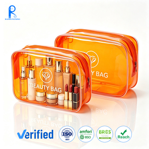 Sac de toilette de voyage en PVC transparent avec logo personnalisé, fermeture éclair imperméable, pochette d'emballage cosmétique, sac de maquillage professionnel de luxe pour femmes - Product Image 1