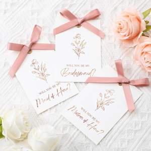 Venta al por mayor de invitaciones florales para despedida de soltera, tarjetas para ser mi dama de honor, tarjeta de propuesta de dama de honor con lazo de cinta - Product Image 6