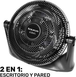 Ventilador de Mesa TAURUS TURBINE 16, 2 en 1, de Escritorio/Pared, 3 Velocidades, Negro, 30% Más Flujo de Aire, Menos Ruido, <span class=keywords><strong>ECOJET</strong></span>, Inclinación Ajustable, Eléctrico - Product Image 3