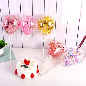 Groothandel cake schroot-Sequin Ballon Party Cake Topper Voor Baking5Inch Transparant Papier Schroot Ballon Verjaardagstaart Decoratie