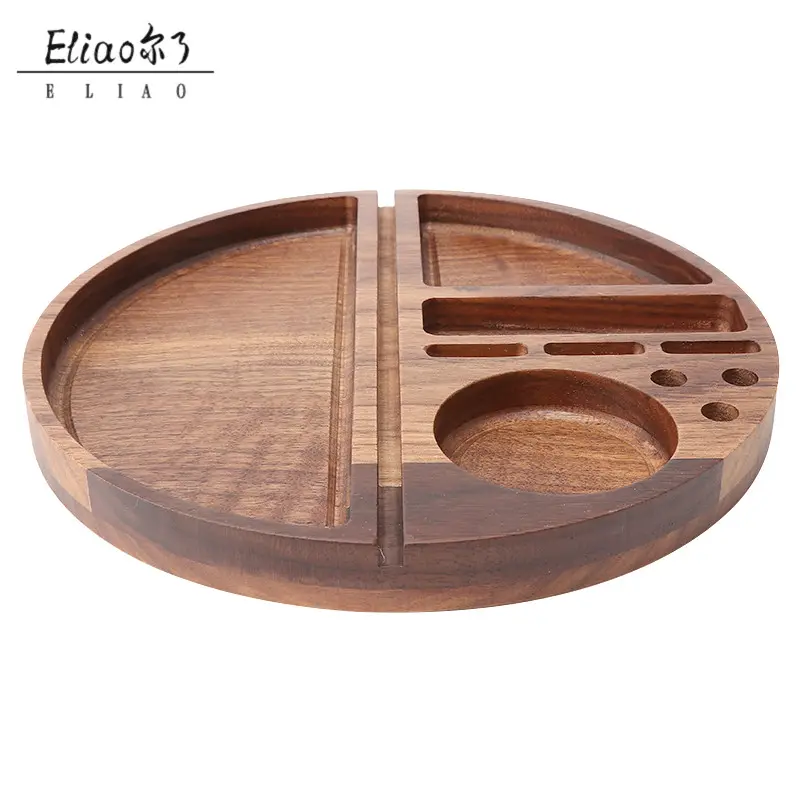 Erliao المصنع مباشرة الخشب التدخين صينية الأزياء تصميم صينية مستديرة مخصص شعار الجملة علبة التبغ