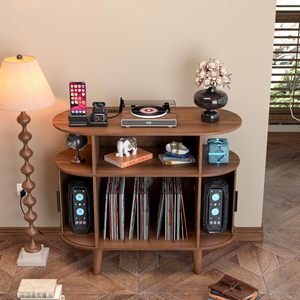 Soporte para Tocadiscos <span class=keywords><strong>de</strong></span> Madera Maciza Grande con Estación <span class=keywords><strong>de</strong></span> Carga, Puertos USB y Gabinete <span class=keywords><strong>de</strong></span> Almacenamiento <span class=keywords><strong>de</strong></span> Discos, Estilo Moderno <span class=keywords><strong>de</strong></span> Mediados <span class=keywords><strong>de</strong></span> Siglo - Product Image 5
