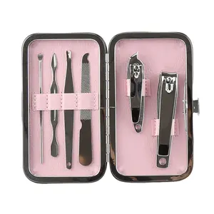 Boîte rectangulaire en acier inoxydable de 6 pièces, kit d'outils de soin des ongles rose, ensemble de coupe-ongles