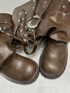 2025 Botas de plataforma con remaches para mujer-Estilo retro occidental, hasta la rodilla, corte de bota, tacón grueso, Adelgazante y elegante - Product Image 4