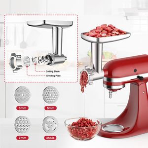 Hachoir à <span class=keywords><strong>viande</strong></span> et accessoire trancheur-râpeur en acier inoxydable pour batteur sur socle, incluant un accessoire broyeur alimentaire en métal - Product Image 3