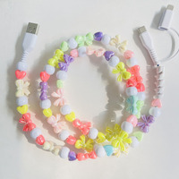 Câble de charge USB Type C 3 en 1 avec perles en forme de cœur et nœud pastel, couleur bonbon, cadeau mignon Y2K