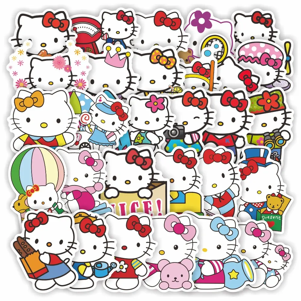 Kustom 50 buah tahan air Die Cut lucu kartun Hello Kitty stiker untuk Diy dekoratif Laptop Skateboard jendela dinding