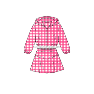 Ensemble de yoga pour filles en nylon et élasthanne, à carreaux, avec capuche, logo personnalisé, couleur personnalisée, taille personnalisée, marque privée, vente en gros - Product Image 4