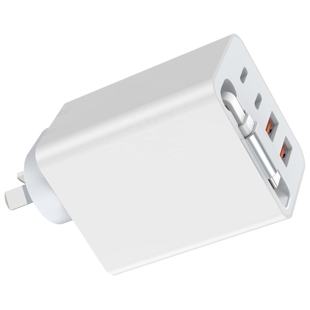 HNT 50W GaN Charger Fast USB Charger Type c Retractable 70CM Cable AU/UK/US/EU Plug for iPhone 17/16/15/14 Pro Max