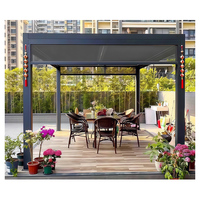 Pergola Bioclimatique Motorisée à Lames Orientables en Alliage d'Aluminium - Imperméable, Résistante au Vent, Thermolaquée, Facile à Assembler, Style Naturel Chinois