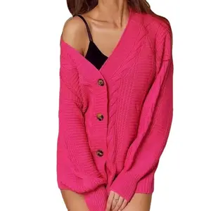 New European and American Spring and Autumn Lantern Sleeves Knitted Cardigan Women's Loose V-neck Sexy Sweater Coat