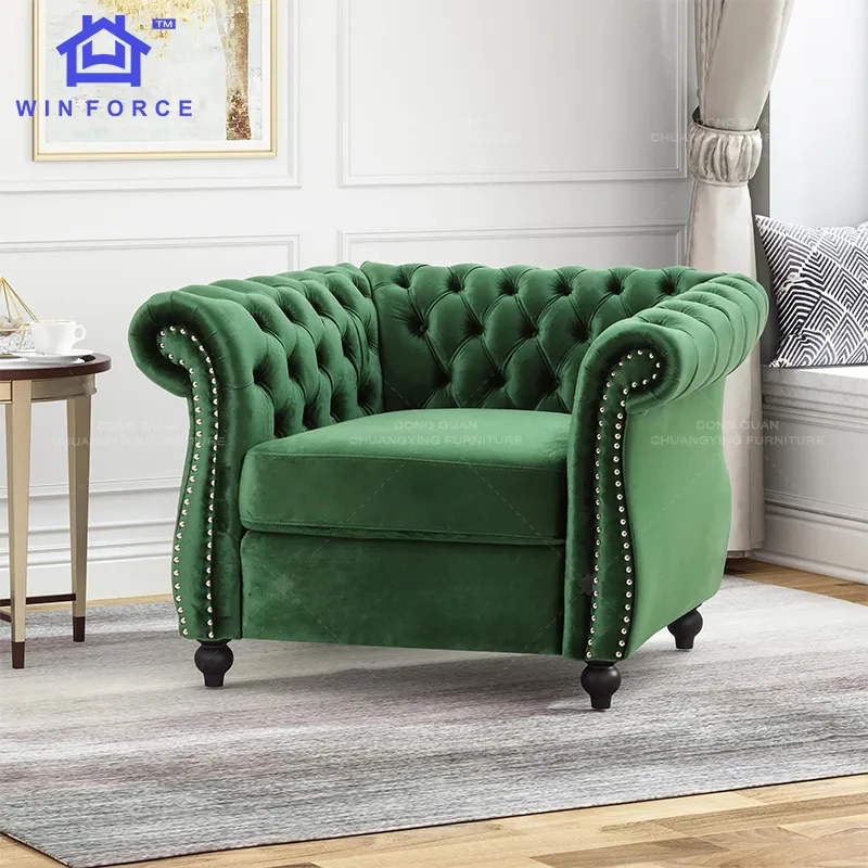 ที่กำหนดเอง Minimalist สไตล์เก้าอี้สีเขียวผ้ากำมะหยี่ห้องนั่งเล่นเก้าอี้เฟอร์นิเจอร์