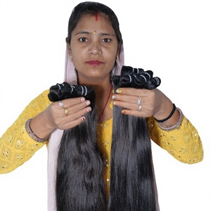 Extensiones de cabello humano de onda recta Natural indio Remy, Color negro sin procesar, sin enredos, sin paquetes, estilo de Peluca de Temple - Product Image 1