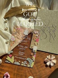 Invitaciones de Boda y Cartas de Compromiso de Acrílico con Ilustraciones Florales Pintadas a Mano, Estilo Empresarial Elegante de Alta Gama - Product Image 6