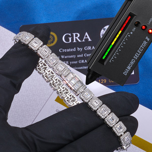 VVS Moissanite Square Link <b>Bracelet</b> 925 Sterling Silver Iced Out Geometric Chain with Fold-over Clasp Hip Hop Jewelry for Women - Product Image 3